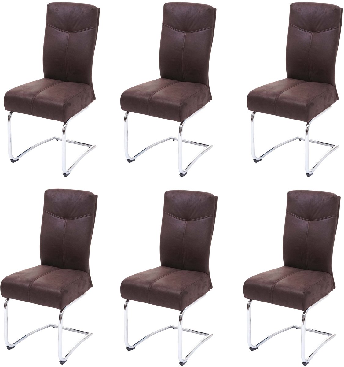 MCW Set van 6 eetkamerstoelen MCW-G56, keukenstoel met sledestoel, textiel met suède-look ~ bruin
