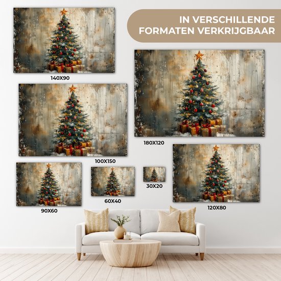 Canvas schilderij 120x80 cm - Wanddecoratie Kerstboom - Vintage - Kerst - Cadeau - Muurdecoratie woonkamer - Slaapkamer decoratie - Kamer accessoires - Schilderijen op canvas - Kerstdecoratie voor binnen - Kerstversiering - Kerstmis versiering