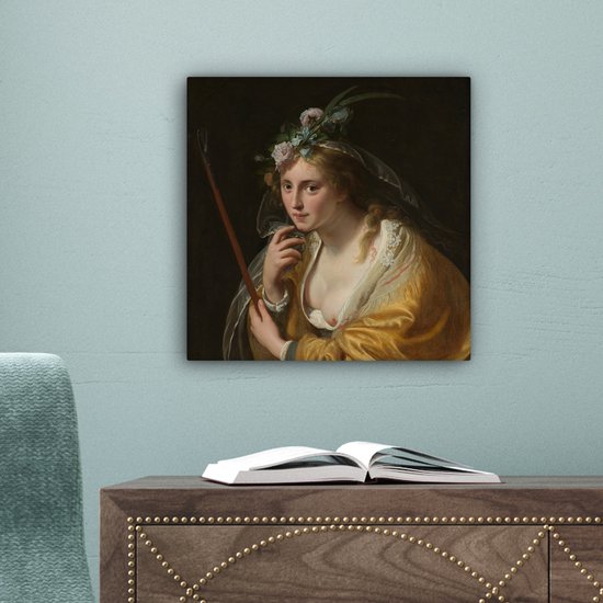 Peinture sur toile 20x20 cm - Décoration murale Une bergère - Tableau de Paulus Moreelse - Décoration murale salon - Décoration chambre - Accessoires de chambre - Peintures