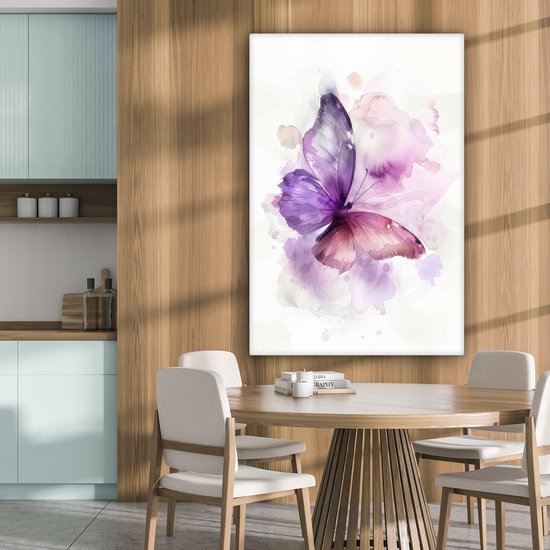 Tableau toile 80x120 cm - Décoration murale chambre enfant Papillon - Violet - Couleurs pastel - Décoration murale murale chambre bébé - Décoration chambre garçon et fille - Accessoires Bébé - Peintures