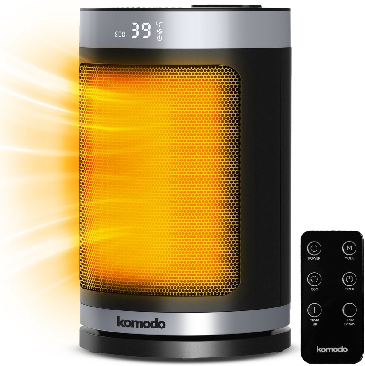 Elektrische Kachel 1500W - Keramische Ventilatorkachel - Heater - Afstandsbediening en Timerfunctie - 70° Draaifunctie - Komodo – foto 3