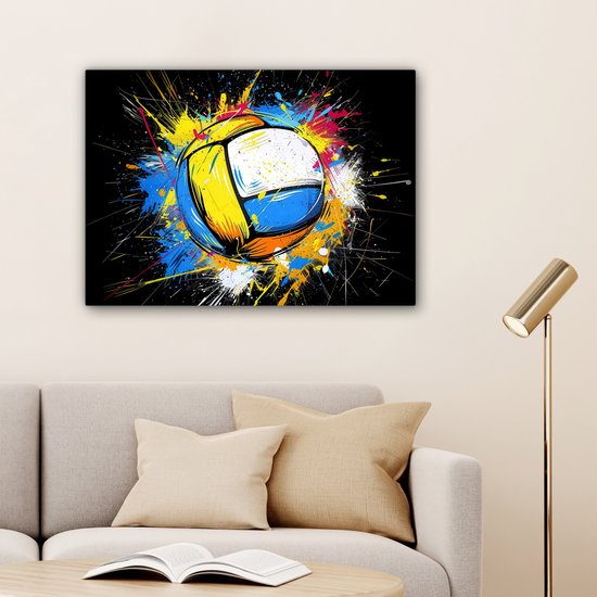 Peinture sur toile 80x60 cm - Décoration murale Graffiti - Sport - Volley-ball -ball - Ballon - Décoration murale salon - Décoration chambre - Accessoires de chambre - Peintures