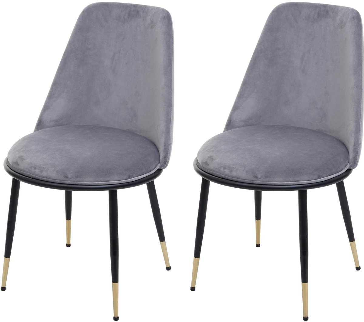 MCW Set van 2 eetkamerstoelen MCW-H28, keukenstoel, metaal ~ grijs, zwarte poten, fluweel