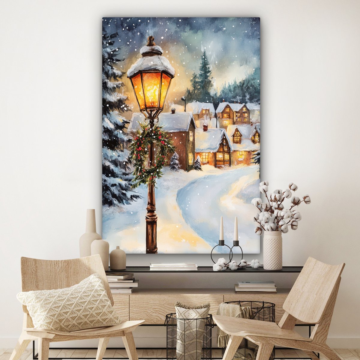 Canvas schilderij 120x180 cm - Wanddecoratie Kerstdorp - Huizen - Sneeuw - Kerst - Muurdecoratie woonkamer - Slaapkamer decoratie - Kamer accessoires - Schilderijen op canvas - Kerstdecoratie voor binnen - Kerstversiering - Kerstmis versiering – foto 7