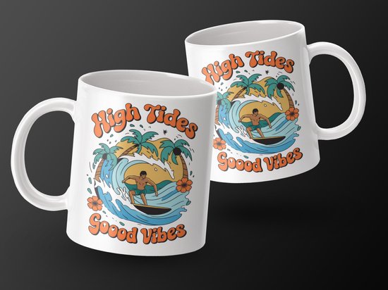 Tasse High Tides, Goood Vibes, Tasse Surfer, Tasse Rétro, Tasse Summer Vibes, Tasse Tropicale, Cadeau pour Surfeurs, Tasse Vintage Style