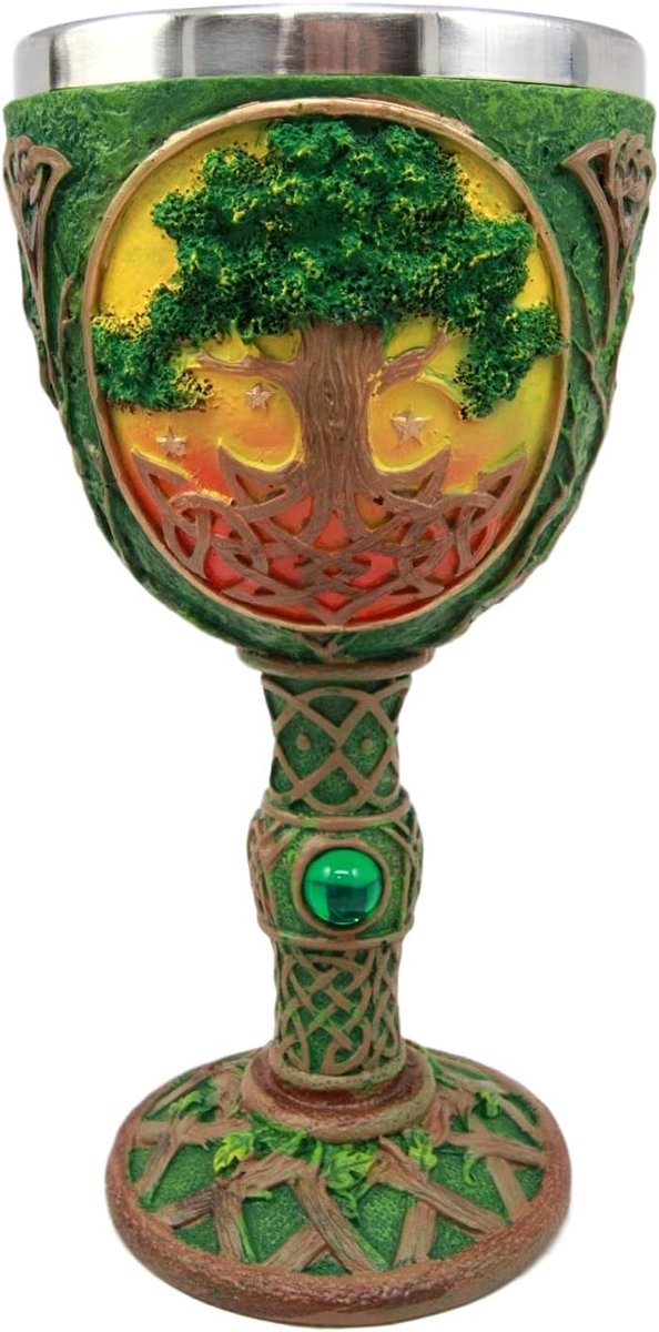 Kelk “Yggdrasil” – De Wereldboom uit de Noorse Mythologie - hamdbeschilderd - (hxbxd) ca.19cm x 10cm x10cm