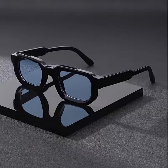 zwart Zonnebril blauw glas - Strak & Trendy Design - Comfortabel - Breed Frame van Merkloos — afbeelding 5