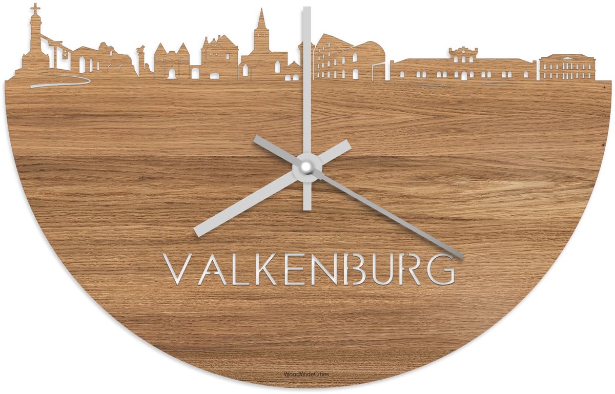 Skyline Klok Valkenburg Eikenhout - Ø 40 cm - Stil uurwerk - Wanddecoratie - Meer steden beschikbaar - Woonkamer idee - Woondecoratie - City Art - Steden kunst - Cadeau voor hem - Cadeau voor haar - Jubileum - Trouwerij - Housewarming -
