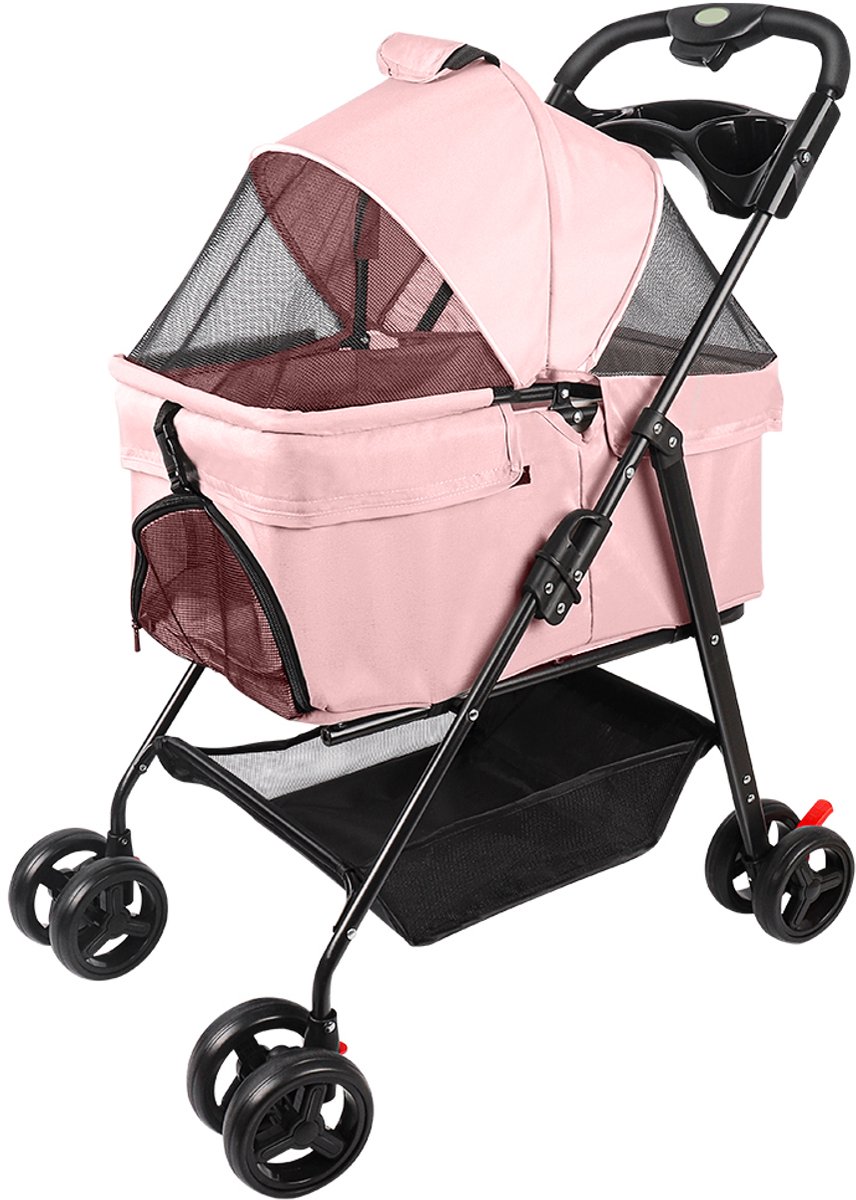 PIPIPOXER Hondenbuggy opvouwbaar hondenkarretje voor honden en katten, afneembare hondenbuggy-Roze