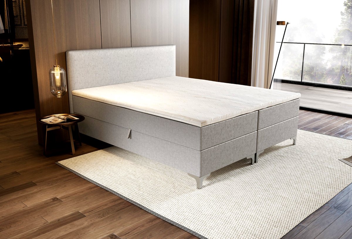 Zydante® - Boxspring - Londen met Opbergruimte - Bed - 160x200 cm - Zilver Grijs