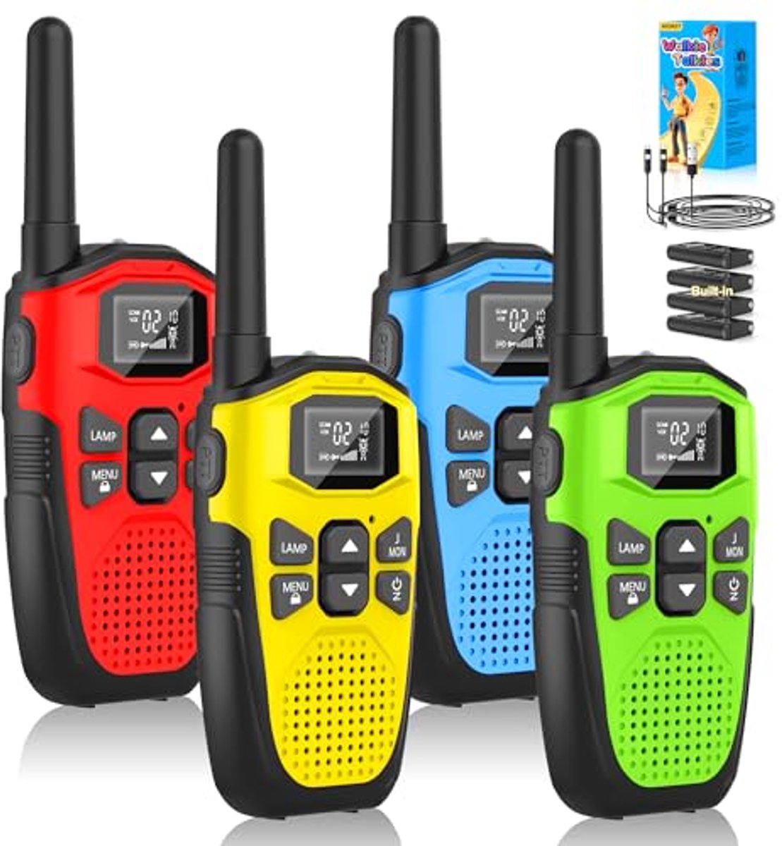 Walkie-Talkies voor volwassenen - 4-pack met groot bereik en oplaadbare batterij