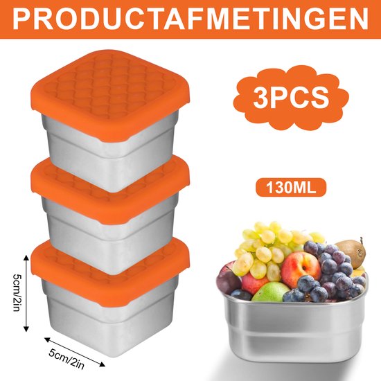 U-konserve Round Mini Trio RVS Snackdoosjes Lekdicht Set van 3