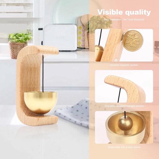 Magnetische deurbel - Houten windbelbellen - voor het openen van deuren draadloze kleefdeurbel met zachte bel - voor thuis kantoor winkel - 2 stuks — afbeelding 5