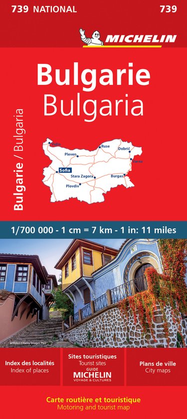 Carte Michelin de la Bulgarie avec index des localités, sites touristiques et échelle 1/700 000.