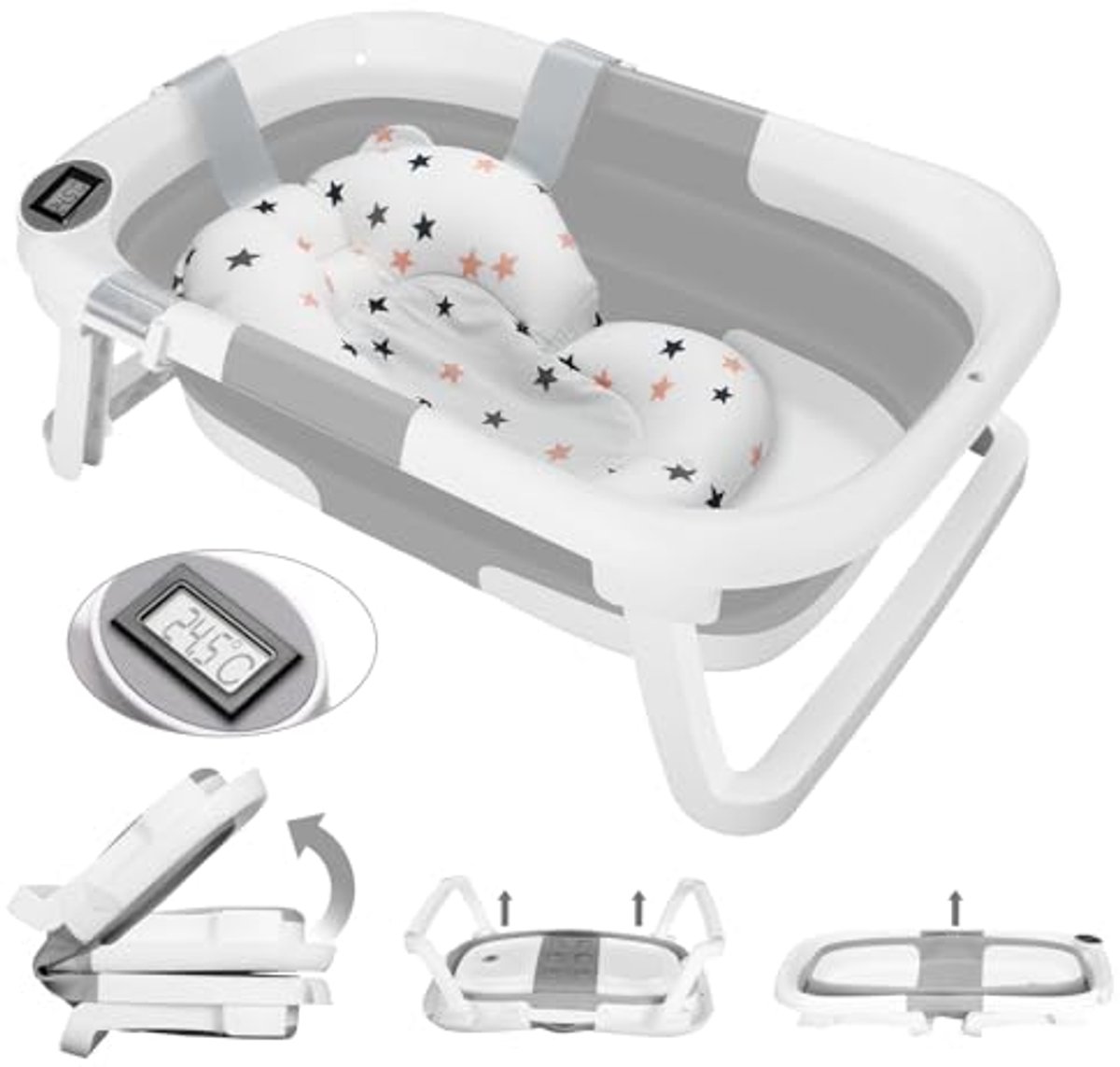 Opvouwbare Babykuip met Badmat, Thermometer en Doucheaansluiting – Ergonomisch en Ruimtebesparend