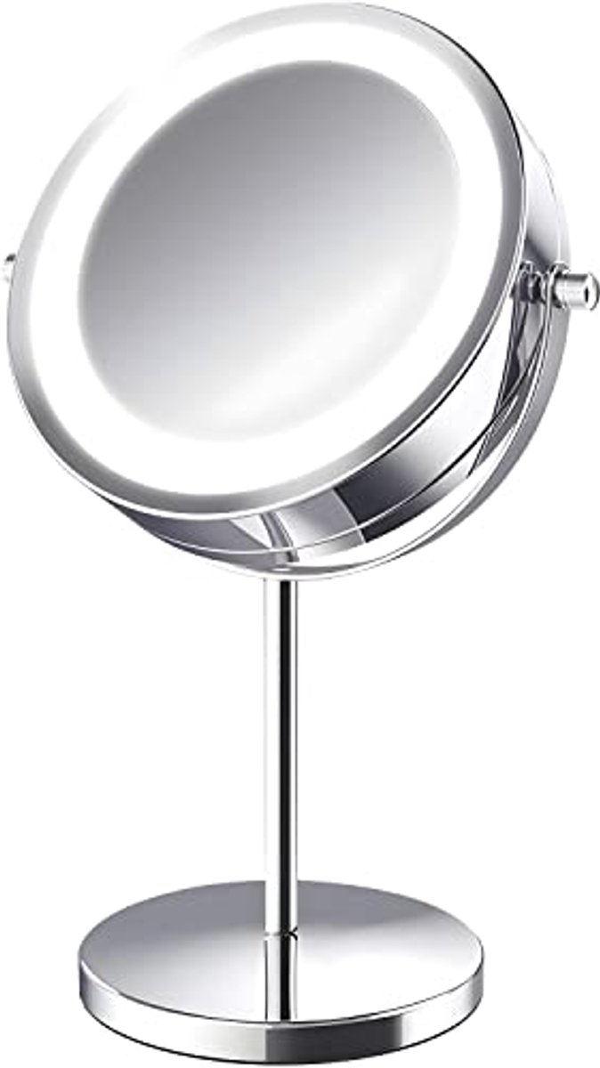 Roterende Spiegel met LED Verlichting voor Makeup en Scheerbeurten - Staande, Dubbelzijdige Makeup Spiegel, Rond