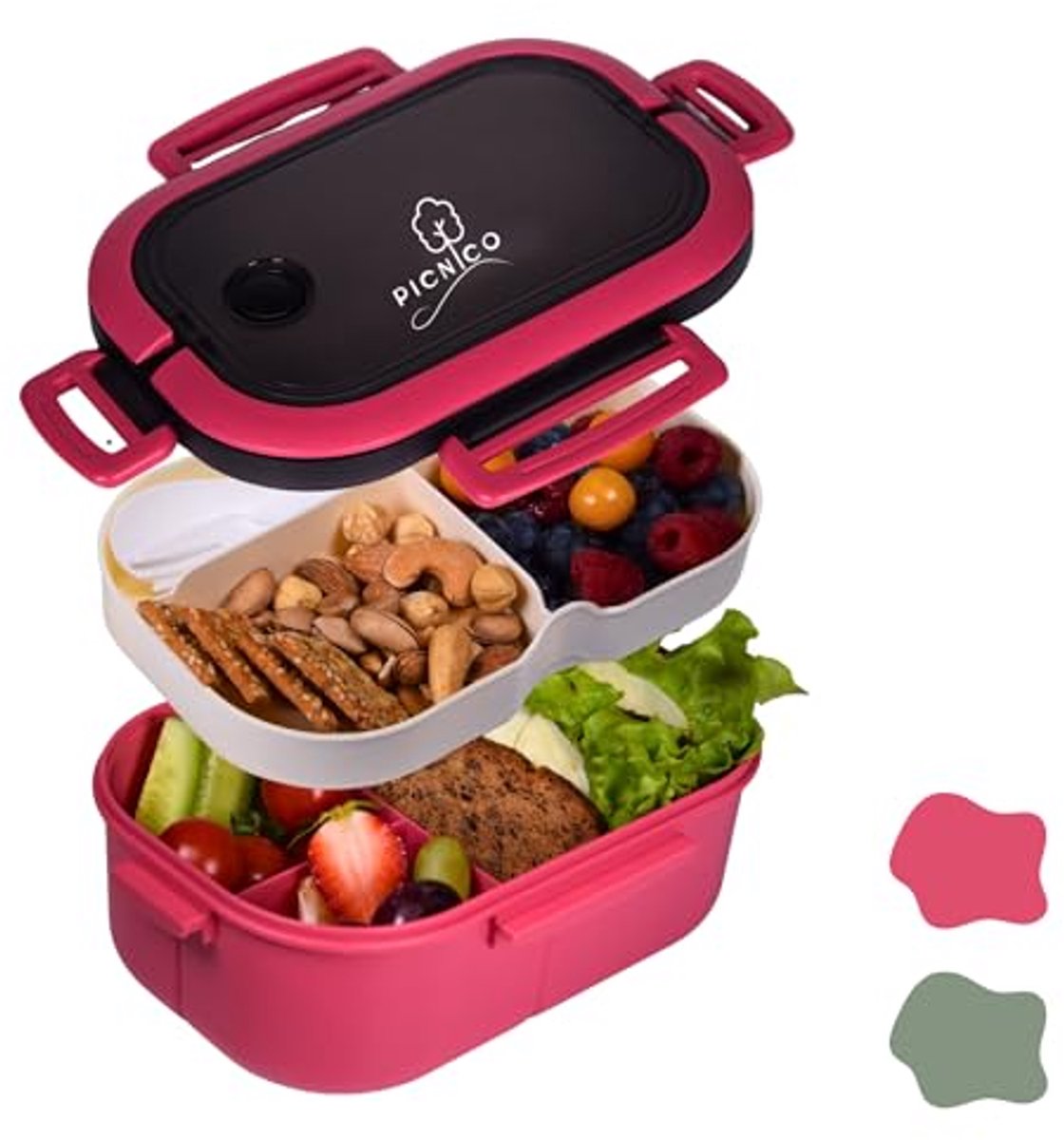 Lunchbox voor Kinderen en Volwassenen - Broodtrommel met Compartimenten en Bestek, Roze