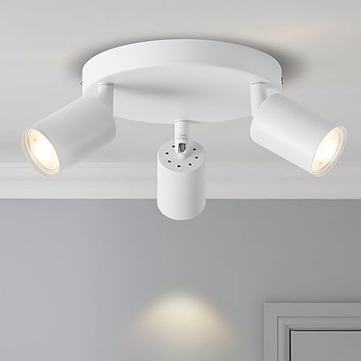 Verstelbare Plafondlamp met Wandspot en 3 LED Spots - Ronde Sokkel in Vintage Wit