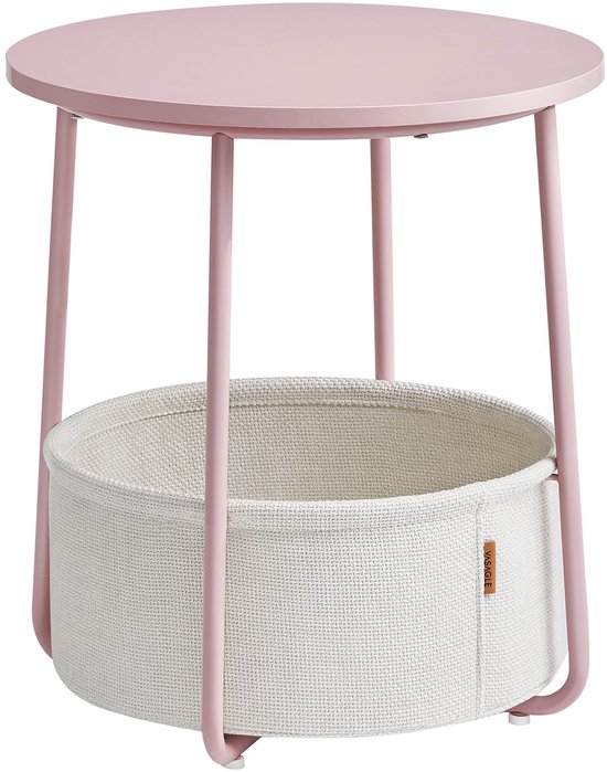 Table d'appoint Sierra , table d'appoint ronde, petite table, petite table basse, table de salon, panier en tissu, rangement pour salon et chambre, table de chevet moderne, rose pastel et blanc crème LET223R61