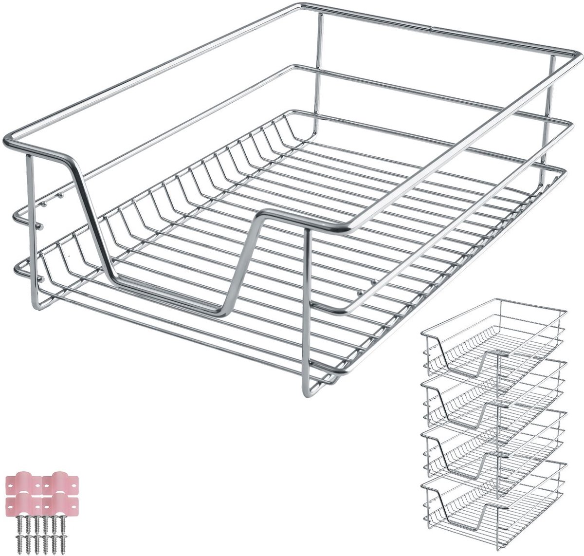 tectake® Set van 4 Telescopische Lades - Schuiflade - Keukenkast Organizer - Keukenrek - Keukenlade - 40 cm Breed - Draagkracht 25kg