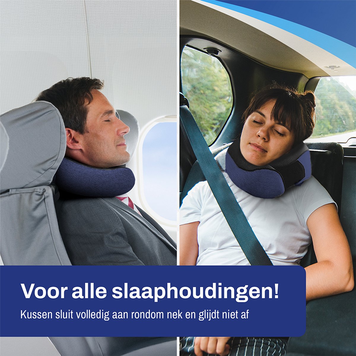 Sleeptight Nekkussen Vliegtuig of Auto - Reiskussen Set - 360° steun - Nekkussen Traagschuim - Travel Pillow Memory Foam - Met Oordoppen en Oogmasker - Blauw — afbeelding 10