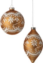 Viv! Boule de Noël - Pain d'épices - lot de 2 - verre - marron blanc - 10 et 15 cm