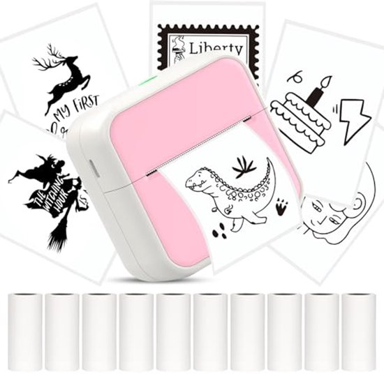 Miniprinter, Draagbare Zakprinter Inktloze Fotoprinter Met 10 Rollen Thermisch Papier Voor Android En Ios