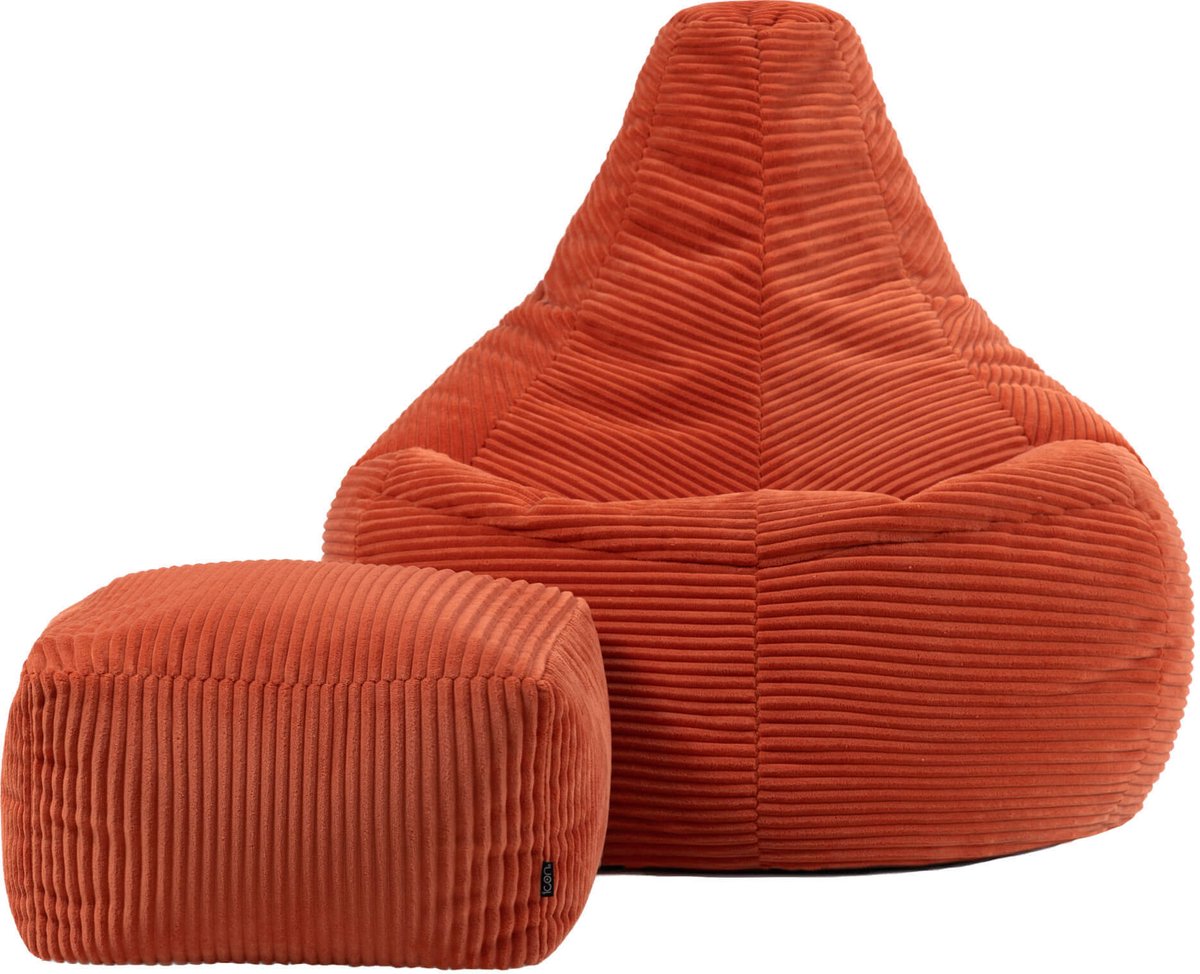 icon - Dalton Zitzak Fauteuil met Poef - Gaming - Ribfluweel - Terra-oranje