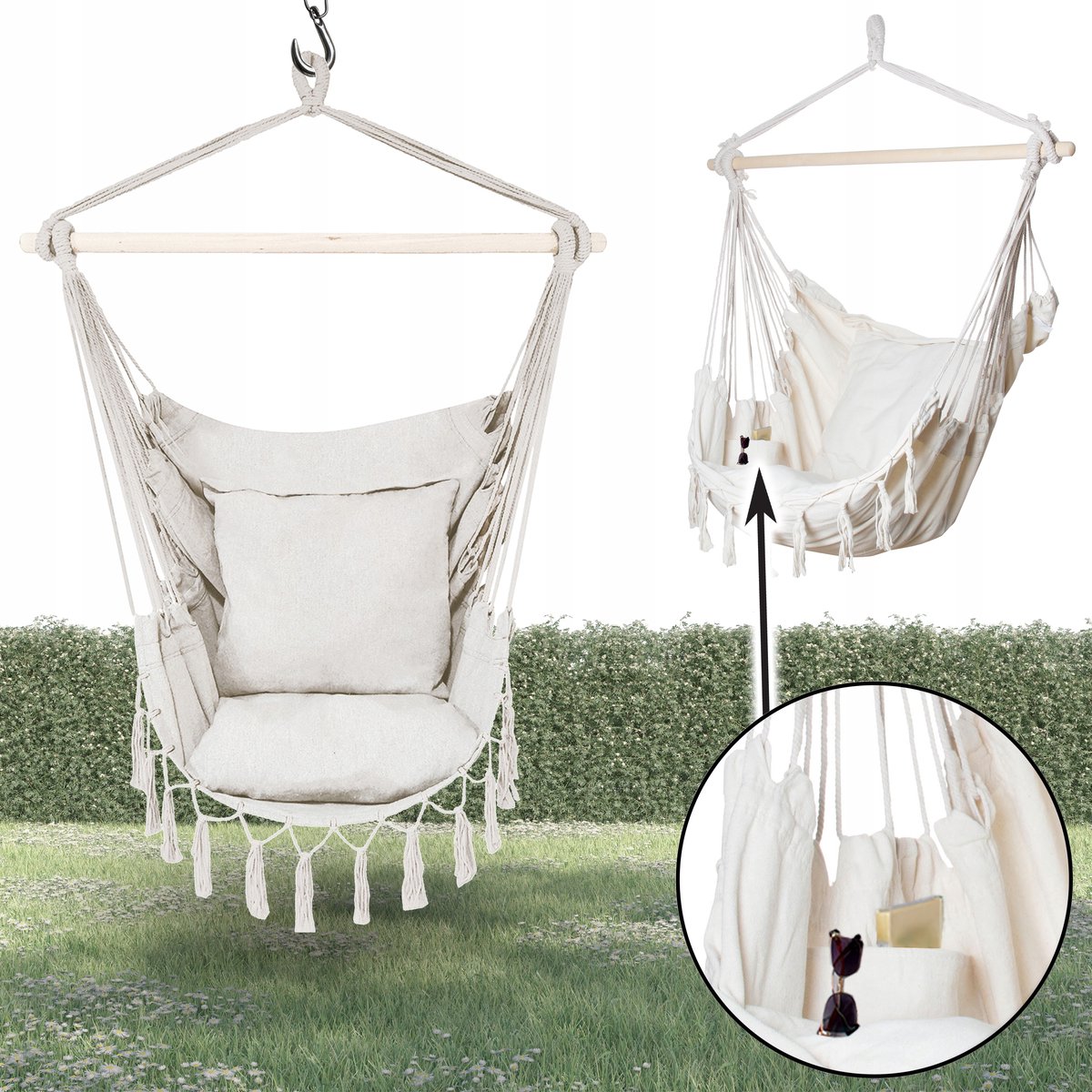 Comfortabele Braziliaanse hangstoel - Beige - Ideaal voor tuin en ontspanning