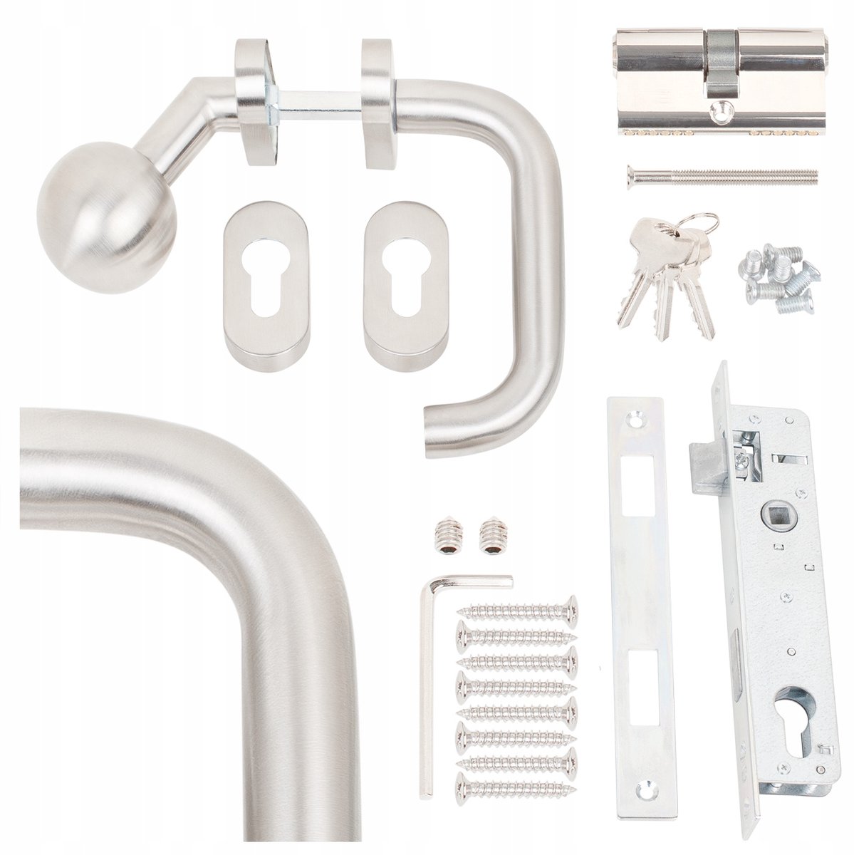 RVS Deurkruk-Knop Set Links met Veerondersteuning