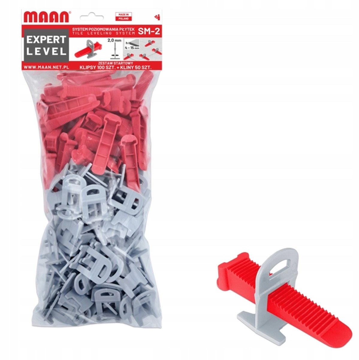 Tegelnivelleringsset 4-15 mm, 150 stuks: clips, wiggen, voeg 2 mm