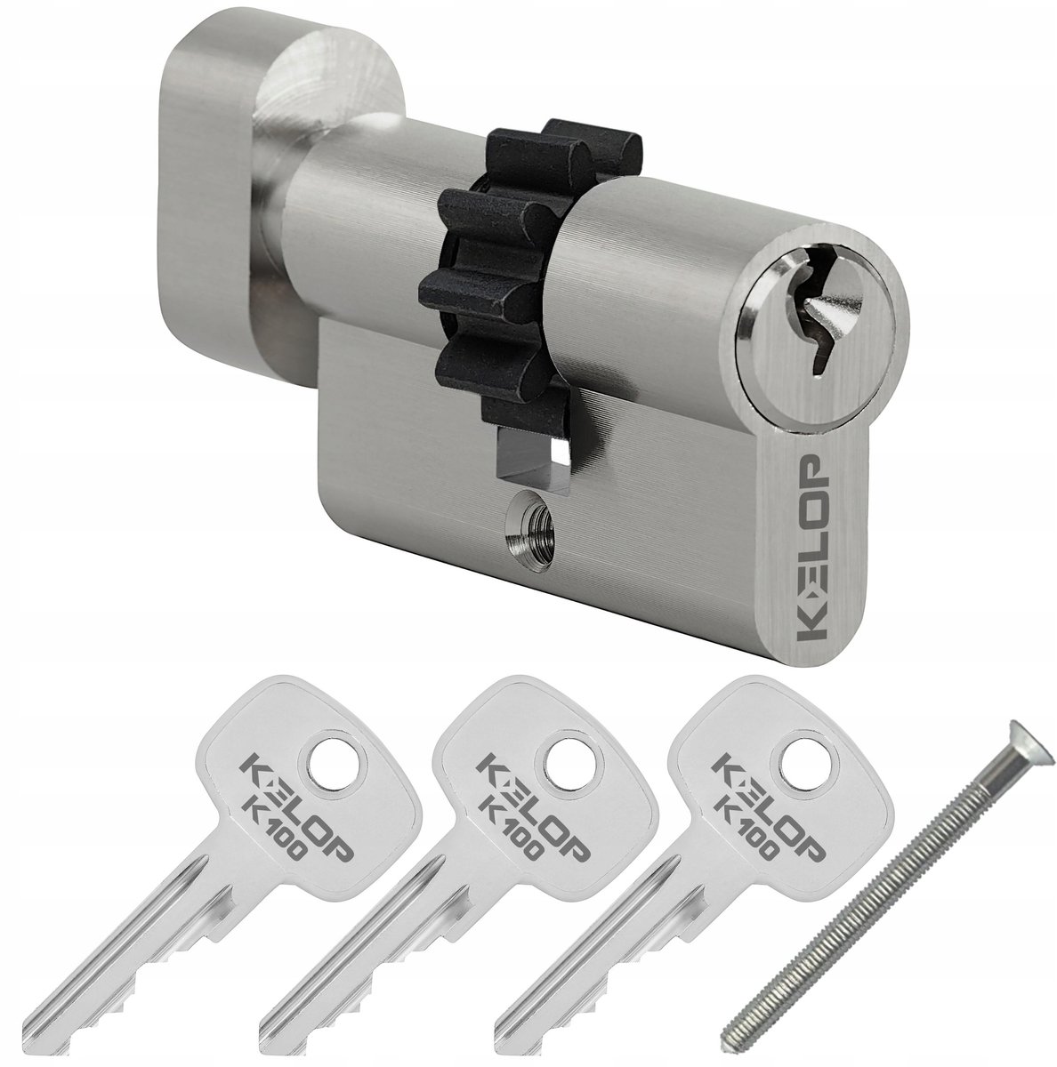 Kelop K100 cilinder 30/45 mm met knop en tandwiel - nikkel