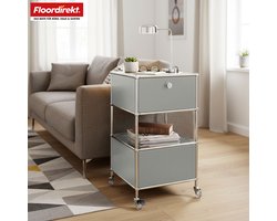 FLOORDIREKT Metalen Rek Concept Epure MK-145 - Rolcontainer Met 3 Verdiepingen, Lade & Legplanken - 40 x 69 x 40 cm - Grijs -Verkrijgbaar in Verschillende Kleuren - Metalen Rek in Modern Design - Rek Voor Woonkamer, Kantoor & Hal