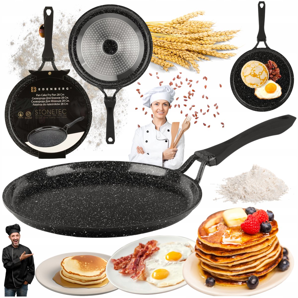 Marmeren Koekenpan voor Pannenkoeken & Eieren - 28cm - Gas & Inductie