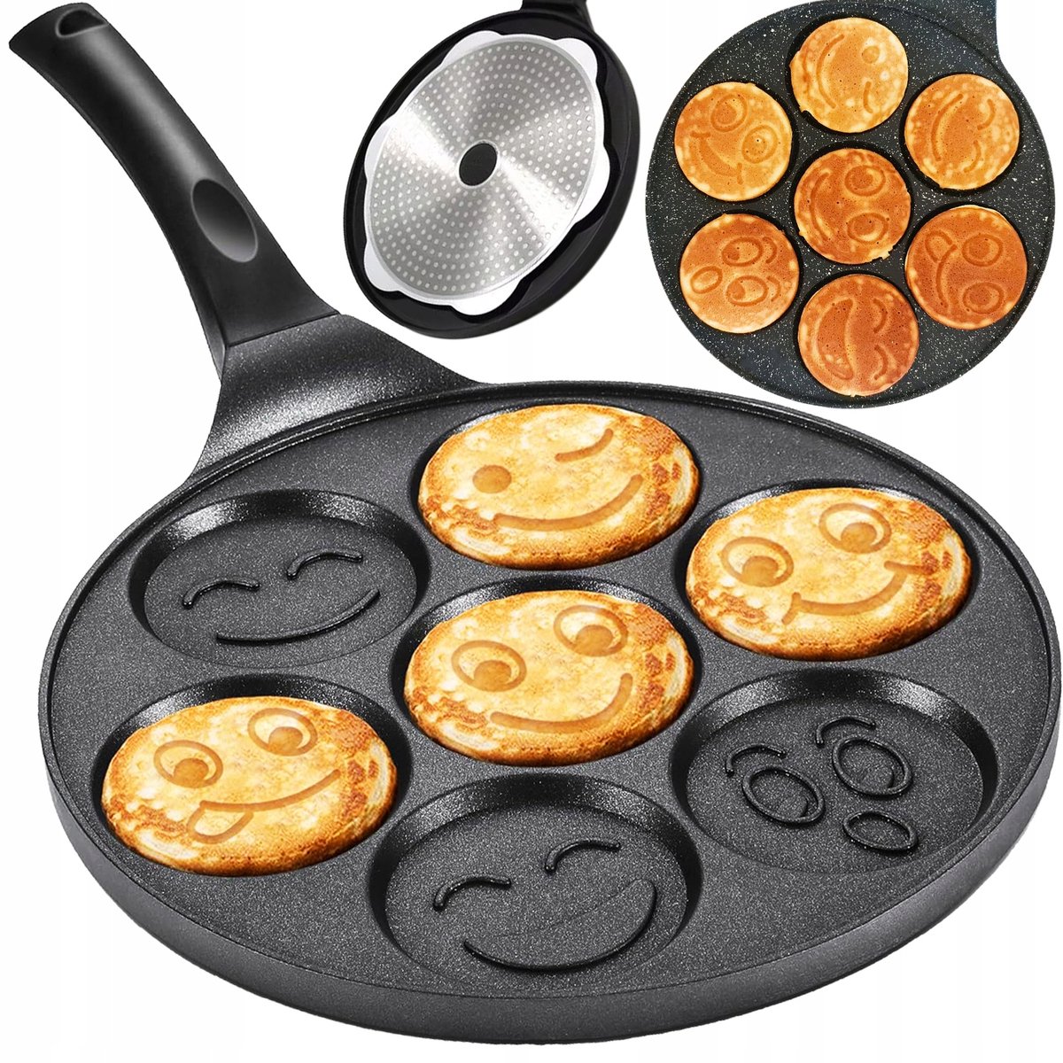 Pannenkoekenpan met 7 gezichtjes - Non-stick, voor alle warmtebronnen