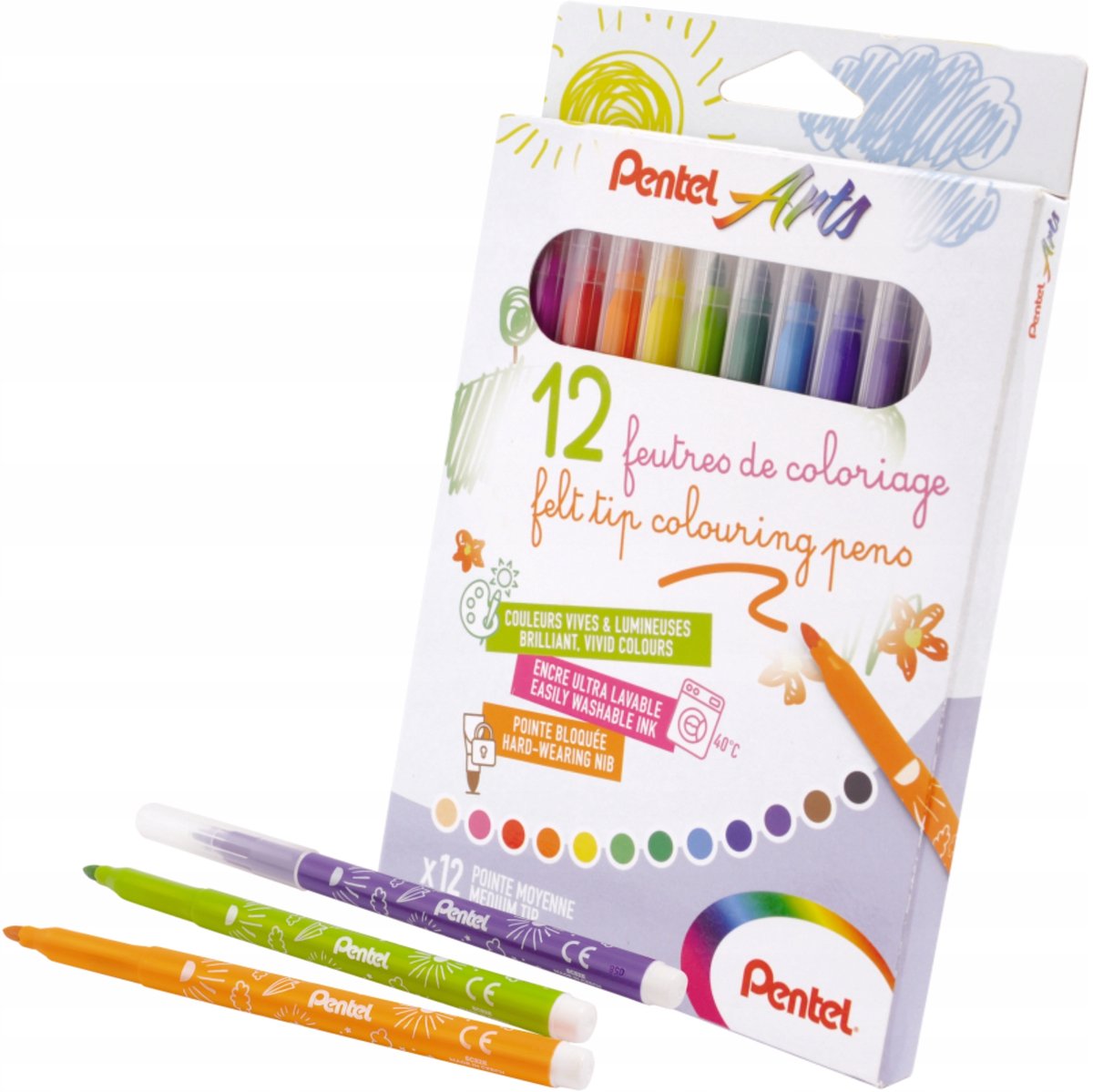 Pentel kleurpotloodset - 12 levendige kleuren