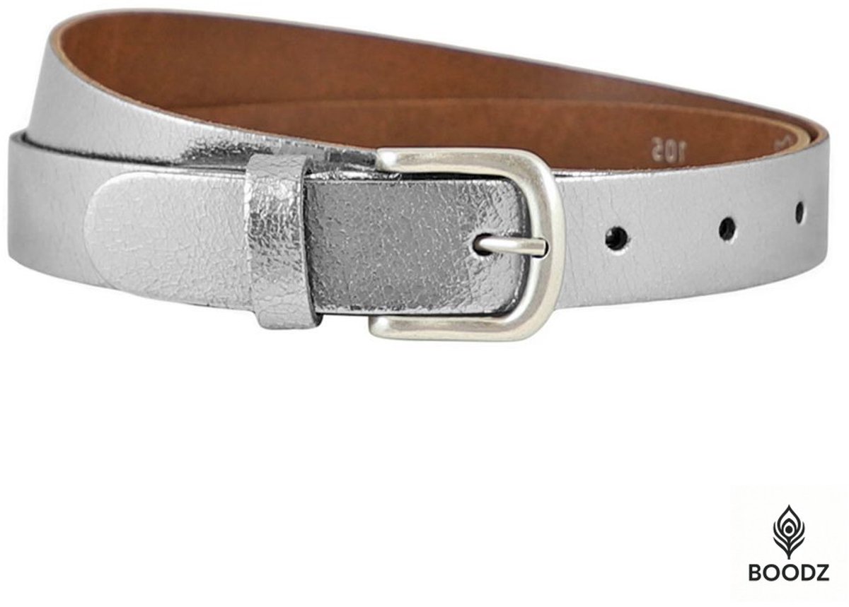 Boodz Leren Riem 3 cm Metallic Zilver | Maat 105