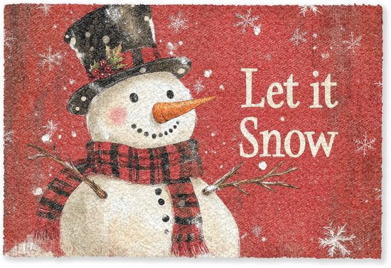 Tapis de porte 90x60 cm - Tapis de nettoyage à sec - Motif neige - Hiver - Bonhomme de neige - Tapis d'intérieur - Tapis de nettoyage - Paillassons imprimés - Tapis d'entrée