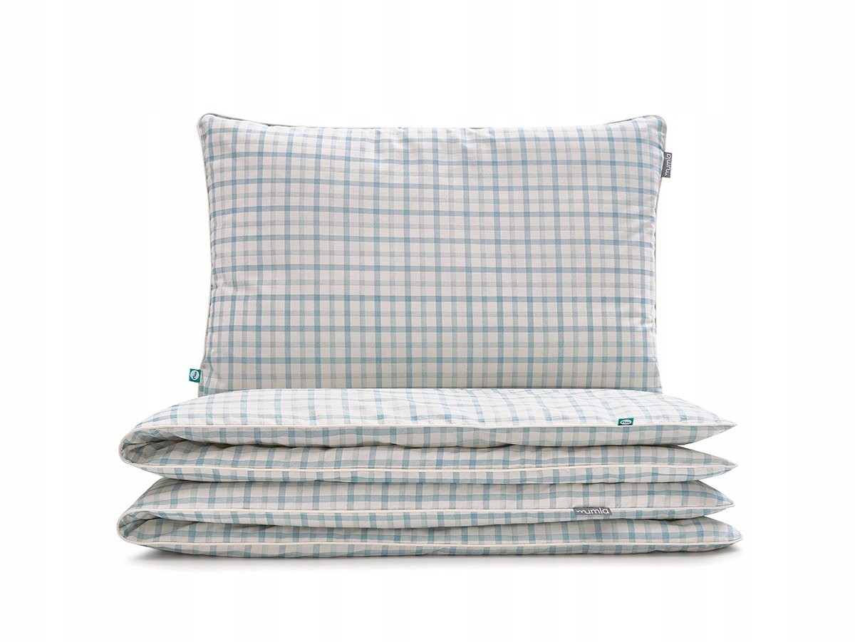 Blauw geruit katoenen dekbedovertrekset 90x120 cm + 40x60 cm