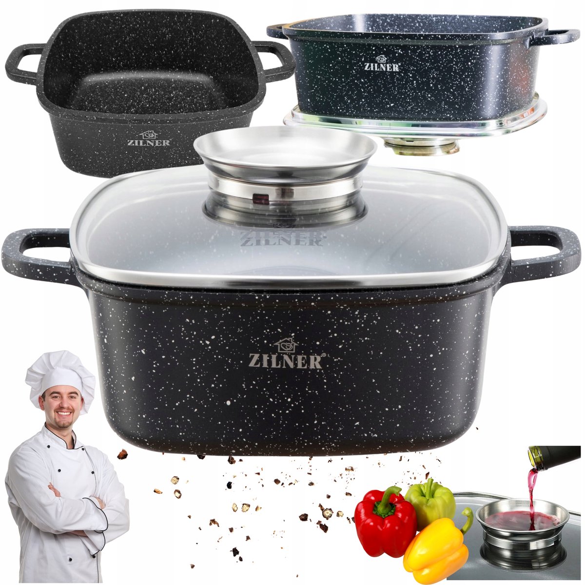 Kwadratische Marmite Pan met AROMA-KNOB 2.8L - 20cm