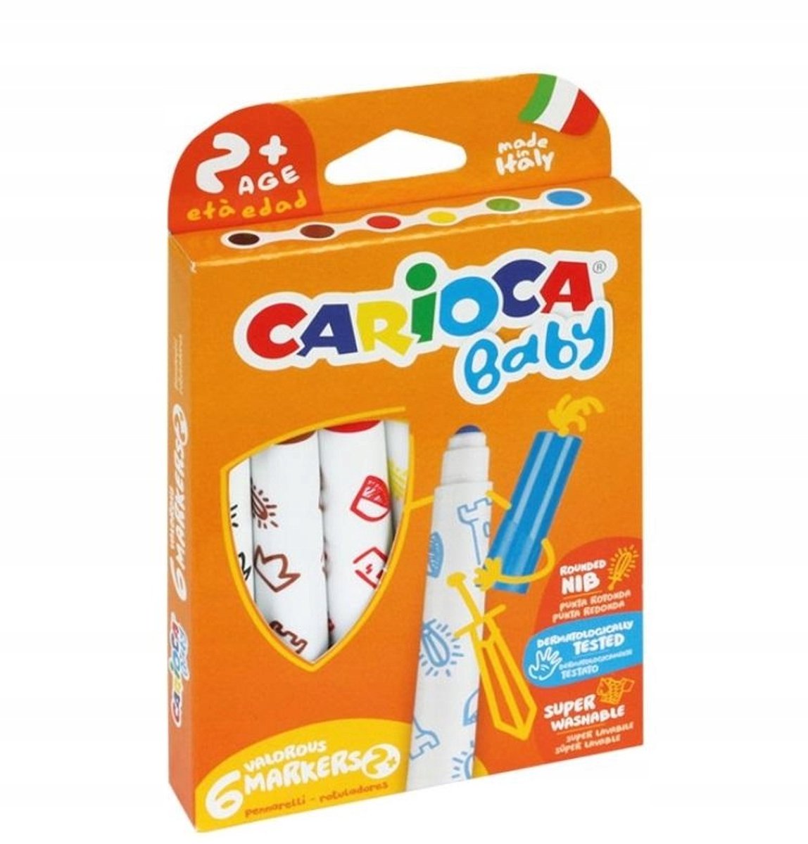Carioca Maxi Baby Flamaster Set - 6 Levendige Kleuren voor Kinderen