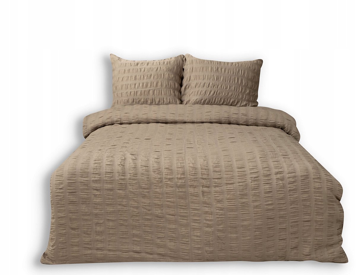 Beddengoedset van katoensatijn 220x200cm - Gevlokt - Koffiebeige