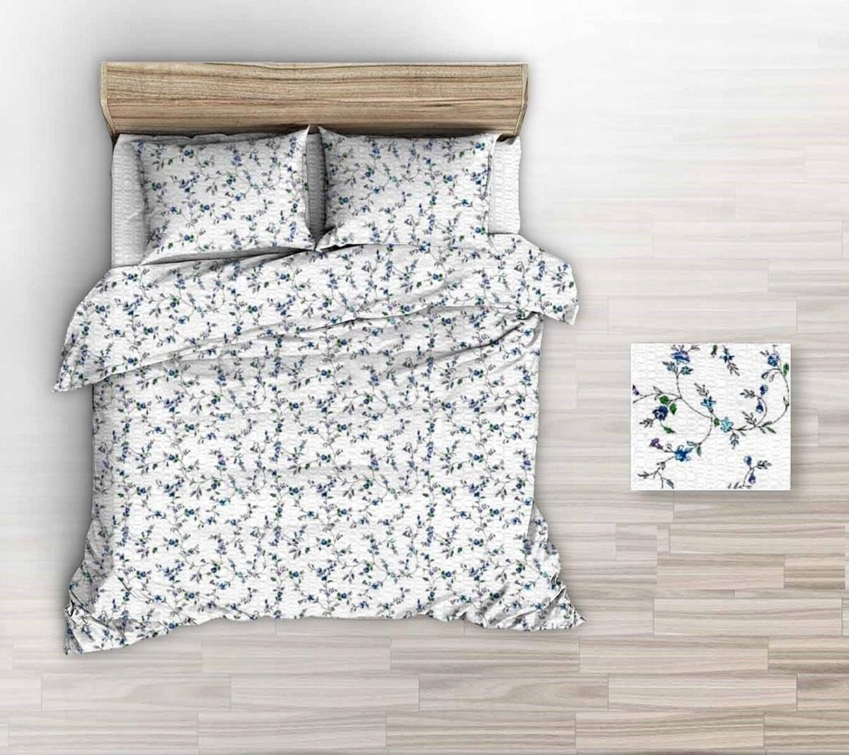 Kora Beddengoed Set 160x200 Wit met Blauwe Takjes - 100% Katoen