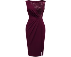 Damesjurk, elegante avondjurk, mouwloos, knielengte, A-lijn jurk, cocktailjurk, feestjurk Bordeaux L