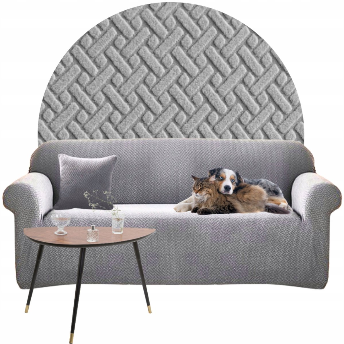 Elastische Bankoes Jacquard Visgraat 145-185cm Grijs OEKO-TEX