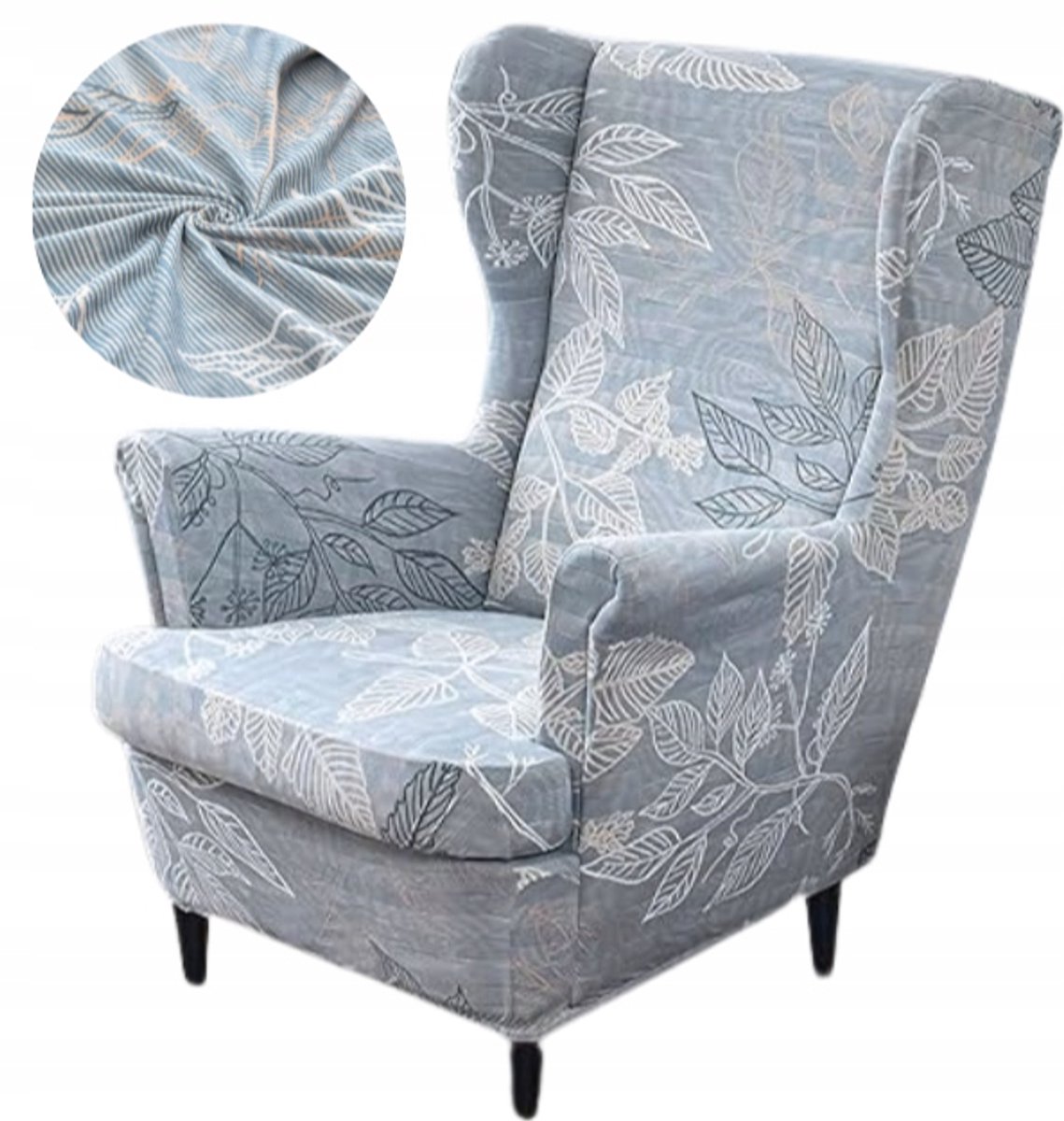 Elastische Fauteuilhoes "Oorfauteuil" met Bladprint - Blauw