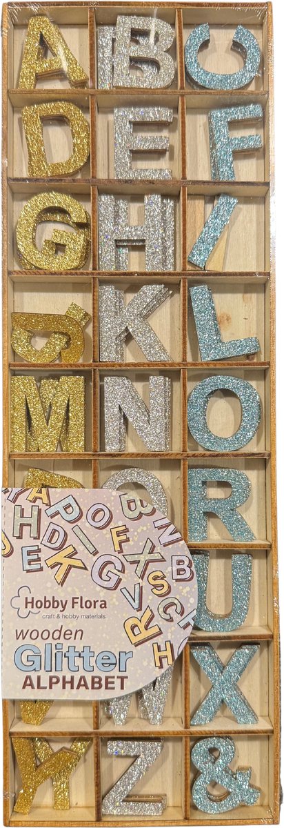 glitter alfabet – Glitter Letters – 27 Stuks – Multiplex – 2 cm Hoog – Decoratieve Letters voor Knutselen, Naamdecoratie & DIY – Wooden Glitter Alphabet