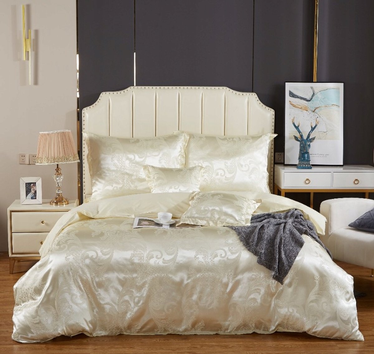 Crème satijnen beddengoed set 160x200 + 2 kussenslopen 70x80