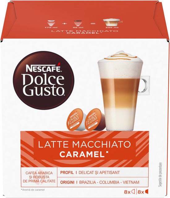 Capsules de café Nescafé Dolce Gusto , Latte Macchiato Caramel, paquet de 16 à 8 tasses