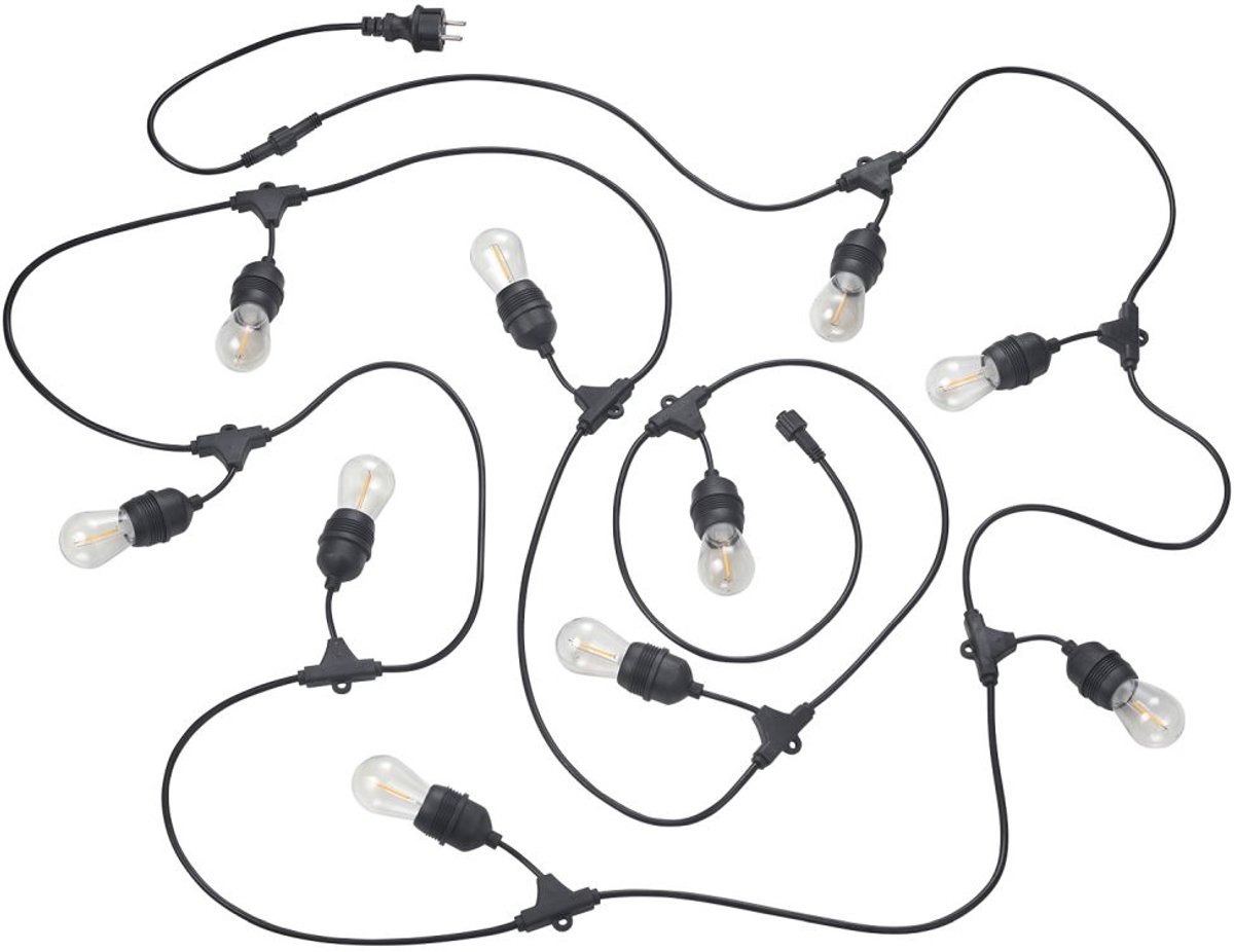 REALITY CHAIN - Lichtsnoer - Zwart mat - incl. 10x E27 1 W - Niet geschikt voor externe dimmer - Wand- en plafondmontage - Buitenverlichting - IP44